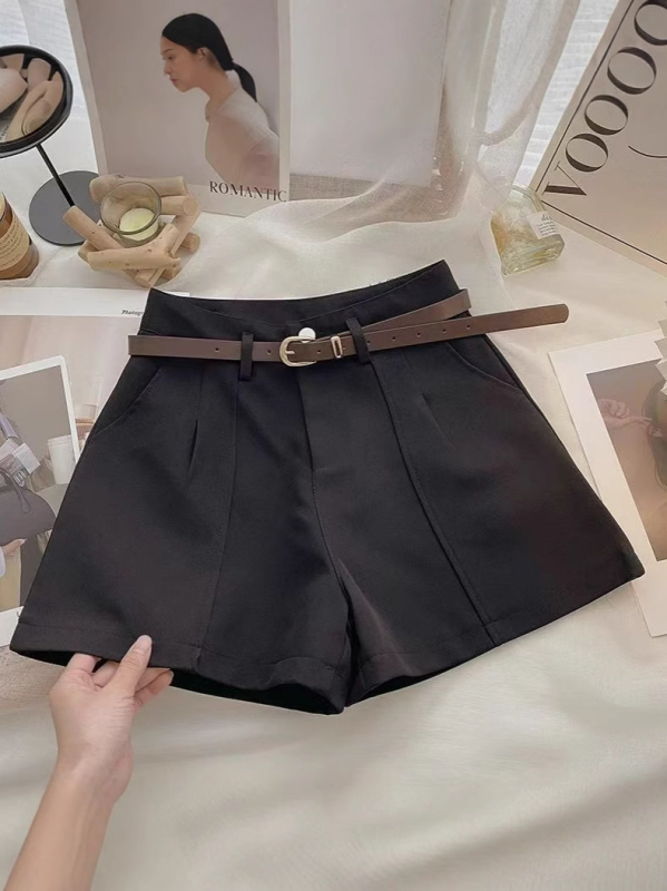 Női karcsú, lezser rövidnadrág külső viseletre 2025 tavasz új dizájn retró egyszerű magas derekú A-vonalú széles szárú nadrág