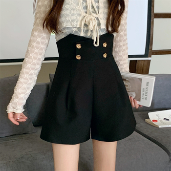 Нови широки панталони за жени с големи размери, дизайн в британски стил, нишови универсални къси панталони, ежедневни панталони с двойно закопчаване