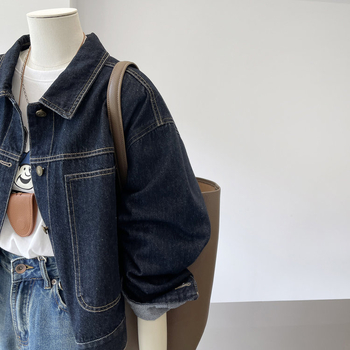 Γυναικείο τζιν παλτό με πέτο σε κορεατικό στιλ, φθινοπωρινό 24, νέο, casual, ρετρό μπουφάν εργασίας, ταιριαστό με μακρυμάνικο τοπ