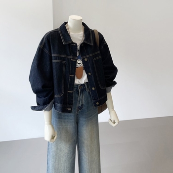 Γυναικείο τζιν παλτό με πέτο σε κορεατικό στιλ, φθινοπωρινό 24, νέο, casual, ρετρό μπουφάν εργασίας, ταιριαστό με μακρυμάνικο τοπ