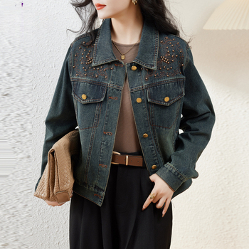 Farmerkabát Női 2024 Új Tavaszi és Őszi Rövid Hong Kong Stílusú Retró Hímzett Kabát