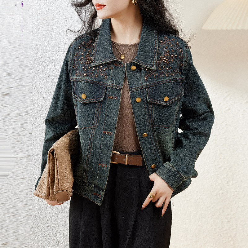 Farmerkabát Női 2024 Új Tavaszi és Őszi Rövid Hong Kong Stílusú Retró Hímzett Kabát