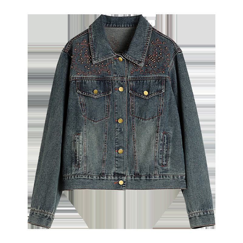 Farmerkabát Női 2024 Új Tavaszi és Őszi Rövid Hong Kong Stílusú Retró Hímzett Kabát