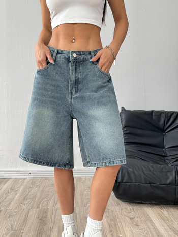 Tarpvalstybinė užsienio prekyba „Amazon“ Europos ir Amerikos retro džinsiniai šortai moteriški laisvi kasdieniai plačios kojos vidutinio ilgio kelnės madingos