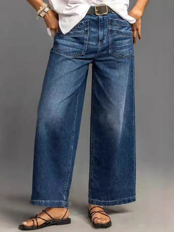 [Parduodama parduotuvėje] Tiesaus kirpimo moteriškos džinsinės kelnės 2025 m. Naujos elastinės plačios kelnės moteriškos laisvos kelnės tarpvalstybinio stiliaus