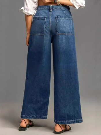 [Parduodama parduotuvėje] Tiesaus kirpimo moteriškos džinsinės kelnės 2025 m. Naujos elastinės plačios kelnės moteriškos laisvos kelnės tarpvalstybinio stiliaus