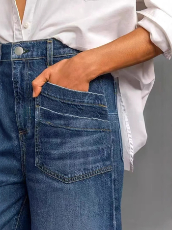 [Parduodama parduotuvėje] Tiesaus kirpimo moteriškos džinsinės kelnės 2025 m. Naujos elastinės plačios kelnės moteriškos laisvos kelnės tarpvalstybinio stiliaus