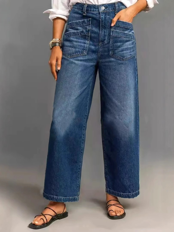 [Parduodama parduotuvėje] Tiesaus kirpimo moteriškos džinsinės kelnės 2025 m. Naujos elastinės plačios kelnės moteriškos laisvos kelnės tarpvalstybinio stiliaus