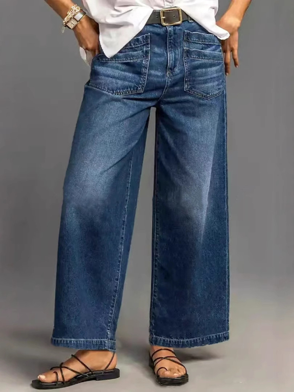 [Parduodama parduotuvėje] Tiesaus kirpimo moteriškos džinsinės kelnės 2025 m. Naujos elastinės plačios kelnės moteriškos laisvos kelnės tarpvalstybinio stiliaus