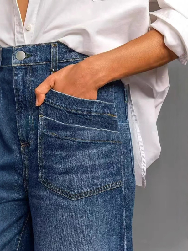 [Parduodama parduotuvėje] Tiesaus kirpimo moteriškos džinsinės kelnės 2025 m. Naujos elastinės plačios kelnės moteriškos laisvos kelnės tarpvalstybinio stiliaus