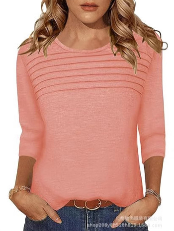 Amazon 2025 határokon átnyúló európai és amerikai női őszi és téli kerek nyakú, háromnegyedes ujjú, mellkasra húzott, rakott felső