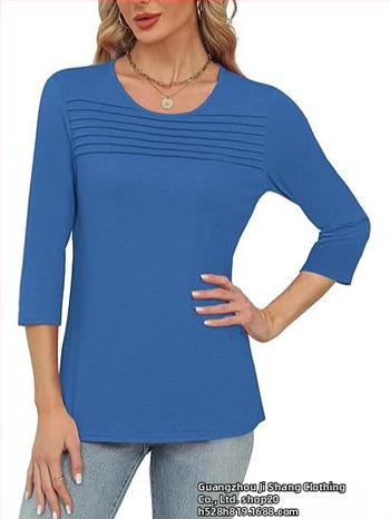 Amazon 2025 határokon átnyúló európai és amerikai női őszi és téli kerek nyakú, háromnegyedes ujjú, mellkasra húzott, rakott felső