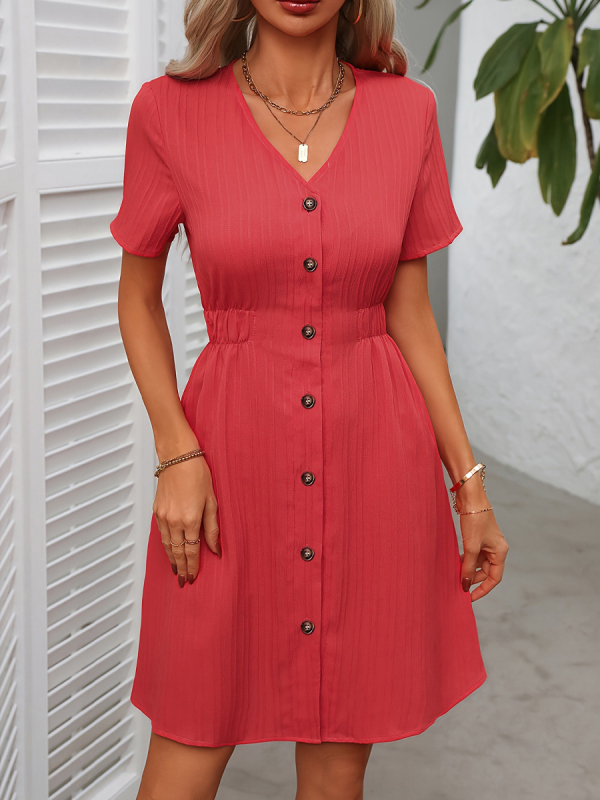 Amazon európai és amerikai határokon átnyúló női tavaszi és nyári elegáns, tiszta színű, V-nyakú, rövid ujjú, kardigános, A-vonalú szoknyás ruha