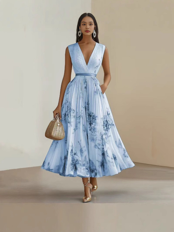 Európai és amerikai határokon átnyúló e-kereskedelem Amazon független állomás divatos szexi nyomtatott ujjatlan nagy szoknyás ruha