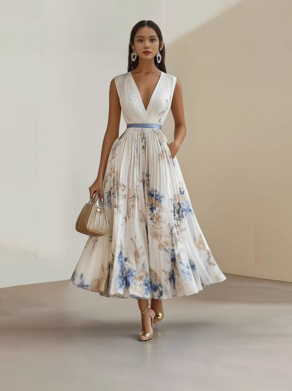 Európai és amerikai határokon átnyúló e-kereskedelem Amazon független állomás divatos szexi nyomtatott ujjatlan nagy szoknyás ruha