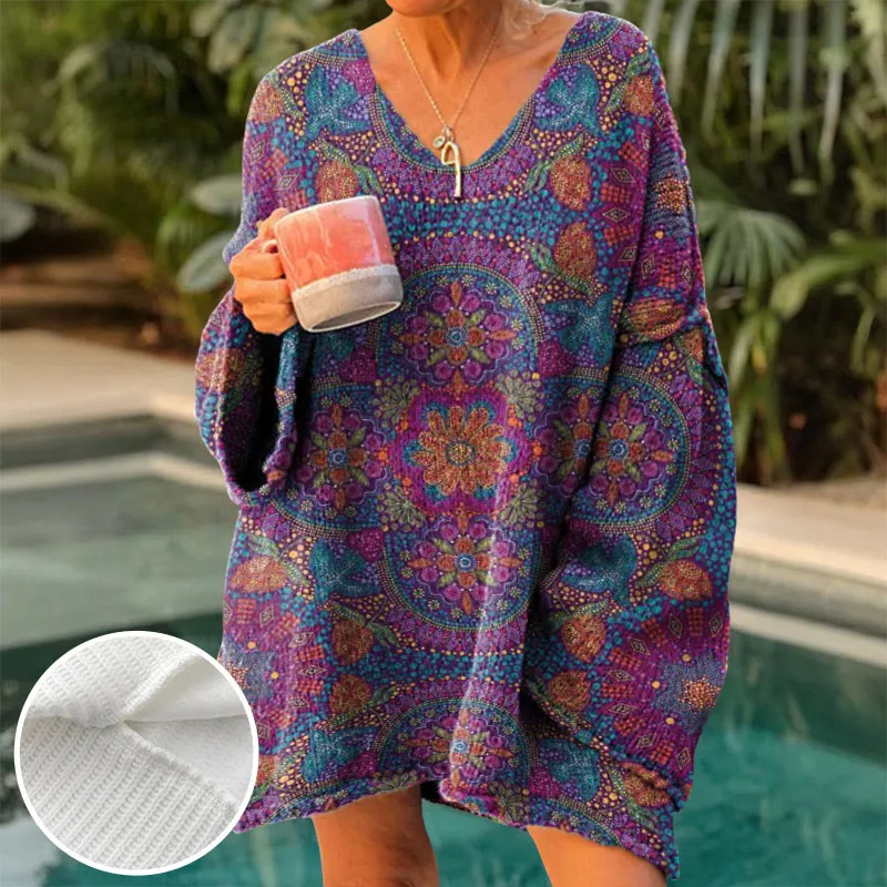 Független Állomású Európai és Amerikai Új Plus Méretű Női V Nyakú Pulóver Etnikai Stílusú Színes Csíkos Laza Hétköznapi Hosszú Ujjú Pulóver