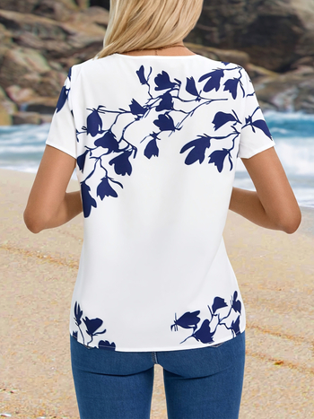 2025-ös európai és amerikai, határokon átnyúló Amazon Aliexpress virágmintás gombos ing, lezser öltöny, kerek nyakú, rövid ujjú