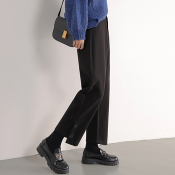 Дамски вълнени панталони, есенни и зимни, 2023, нови, свободни, широки, ежедневни, с висока талия, прави, с малък размер