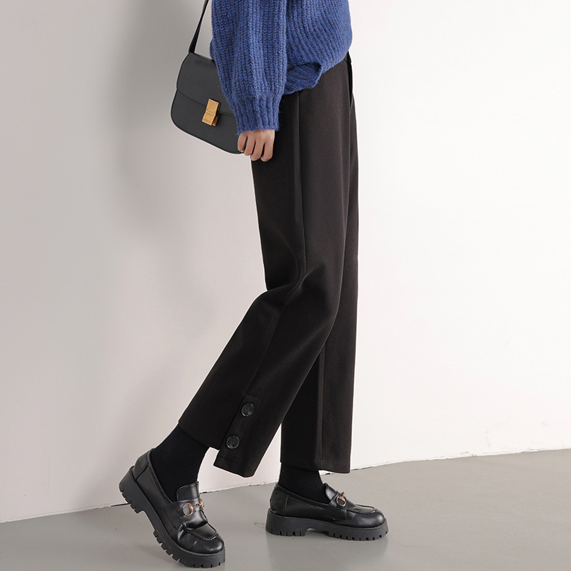 Gyapjú nadrág női őszi-téli pipanadrág 2023 Új bő, bő szárú, lezser, karcsúsító, magas derekú, egyenes szabású, kis méretű kosztümnadrág