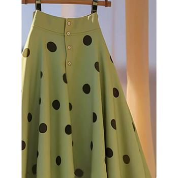 Φούστα σε γραμμή Α σε γαλλικό στιλ, με απαλό στυλ, κυματιστό πράσινο σιφόν, με κυματιστές πουά φούστα και ομπρέλα, καλοκαιρινή φούστα