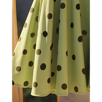 Φούστα σε γραμμή Α σε γαλλικό στιλ, με απαλό στυλ, κυματιστό πράσινο σιφόν, με κυματιστές πουά φούστα και ομπρέλα, καλοκαιρινή φούστα