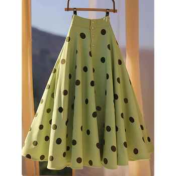 Φούστα σε γραμμή Α σε γαλλικό στιλ, με απαλό στυλ, κυματιστό πράσινο σιφόν, με κυματιστές πουά φούστα και ομπρέλα, καλοκαιρινή φούστα