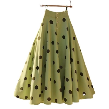 Φούστα σε γραμμή Α σε γαλλικό στιλ, με απαλό στυλ, κυματιστό πράσινο σιφόν, με κυματιστές πουά φούστα και ομπρέλα, καλοκαιρινή φούστα