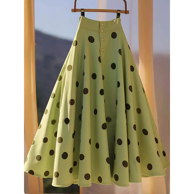 Francia stílusú szupertündér, gyengéd fazonú A-vonalú szoknya, mentazöld, hullámos sifon, hullámos pöttyös, esernyős szoknya, nyári szoknya