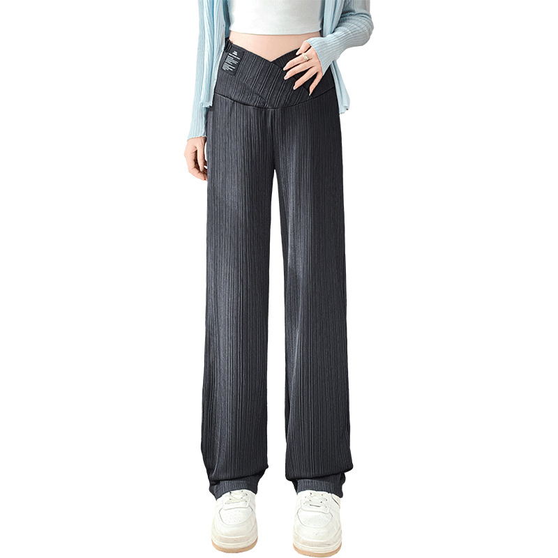 Várandós női nadrágok tavasszal és ősszel, széles szárú nadrágot viselnek, divatos, mindenhez illő, laza, hétköznapi, keresztpántos, függőleges, alacsony derekú nadrágok