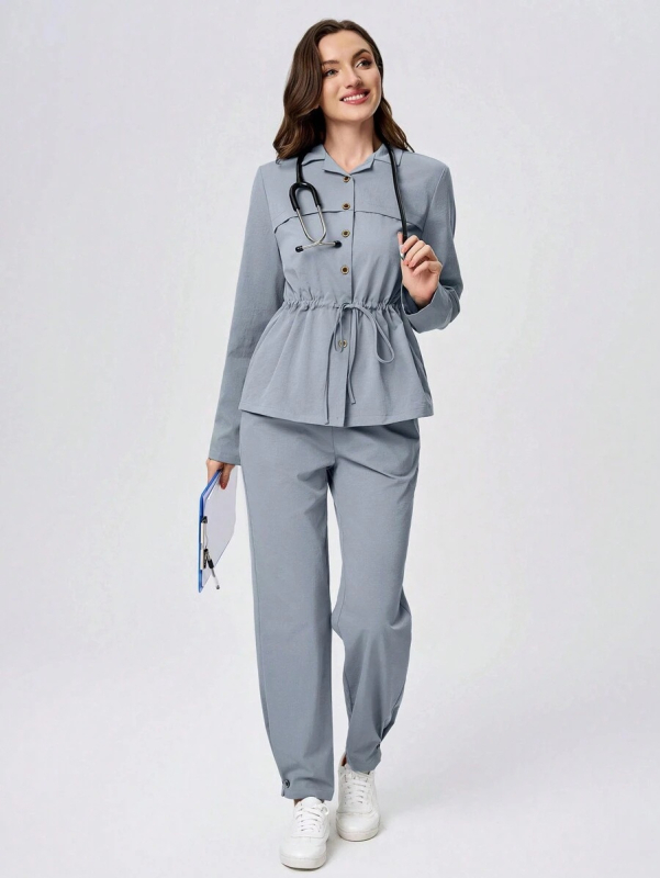 Transfrontaliere doamnelor doctor Scrub Set primăvară și toamnă dentară animale de companie frumusețe casual elegant asistentă uniformă cu mânecă lungă set din două piese