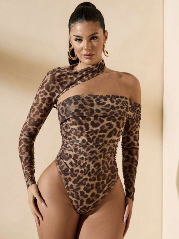 Ayj24S159--Divatos, digitális nyomtatású, retró stílusú, elegáns, testhezálló, szexi, váll nélküli, aszimmetrikus felső