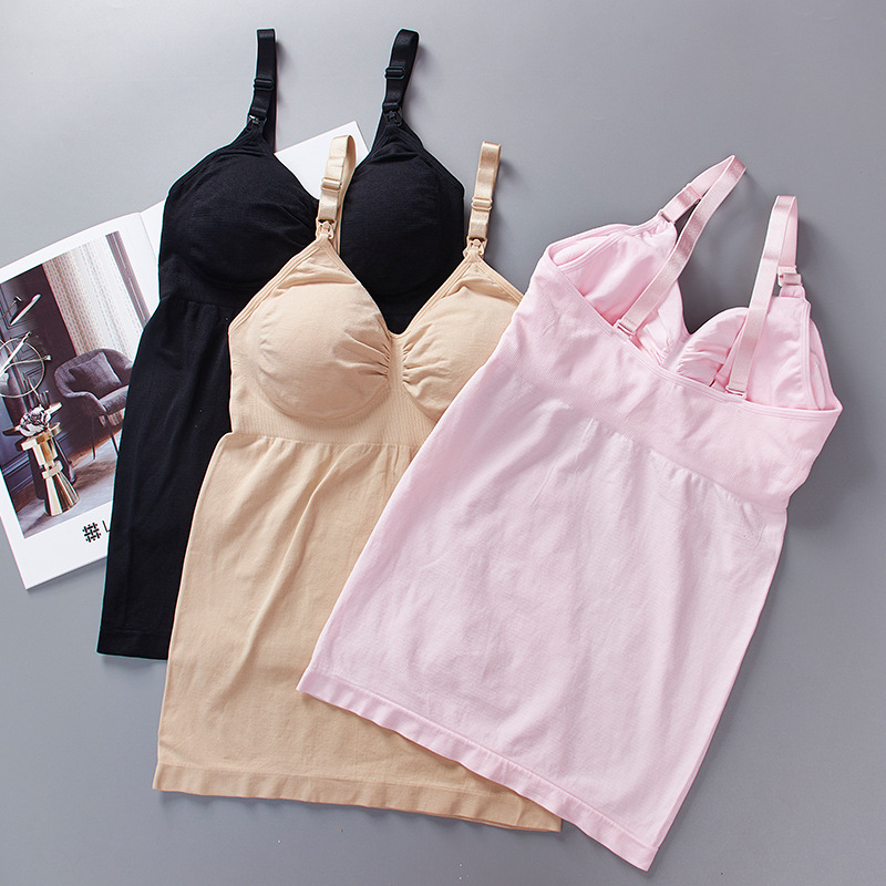 Besiūlė priekinė sagtis maitinančioms mamoms su krūtinės įdėklu, elastinga, push-up tipo nėščiųjų apatinė suknelė.