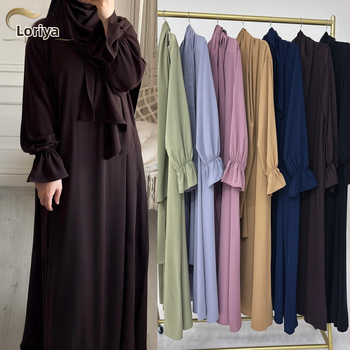 Rochie cu mânecă trompetă în culoare pură, Loriya, Orientul Mijlociu, Dubai, Turcă, TikTok, Aliexpress, 2024, Lr714