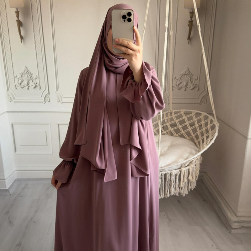 Rochie cu mânecă trompetă în culoare pură, Loriya, Orientul Mijlociu, Dubai, Turcă, TikTok, Aliexpress, 2024, Lr714