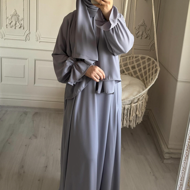 Rochie cu mânecă trompetă în culoare pură, Loriya, Orientul Mijlociu, Dubai, Turcă, TikTok, Aliexpress, 2024, Lr714