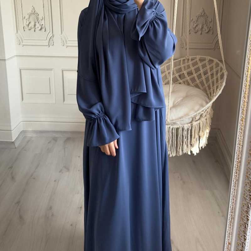 Rochie cu mânecă trompetă în culoare pură, Loriya, Orientul Mijlociu, Dubai, Turcă, TikTok, Aliexpress, 2024, Lr714