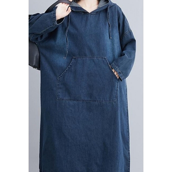 Őszi és téli japán és koreai új, középhosszú, bő, lezser, plus size karcsúsító farmerruha nőknek