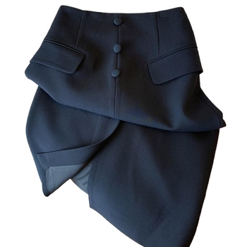 Μαύρη κομψή φούστα κοστουμιού με διασταυρούμενη γραμμή, γυναικεία καλοκαιρινή φούστα 2025, νέο στυλ, δημοφιλές, επαγγελματικό, μεσαίου μήκους, φέτος