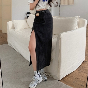 Пола с А-силует, дамска, лятна, 2021 г., нова, стягаща, с разделяне и средна дължина, висока талия, деним, ханш, горещо момиче