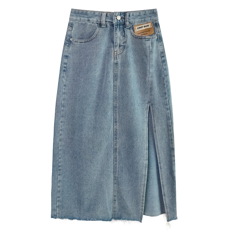 A-vonalú szoknya Női 2021-es nyári új karcsúsító, hasított, középhosszú szoknya, magas derekú, farmer csípőszoknya, szexi lányka