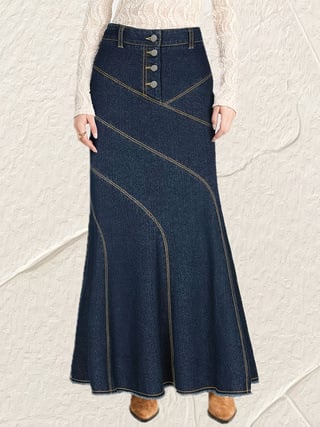 Fustă de damă retro elegantă, simplă, cu model de coadă de pește, stil american, 2025, mărime Plus, nouă