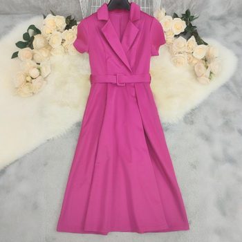 Ln1538 Határokon átnyúló 2025-ös európai és amerikai nyári új, professzionális elegáns, rövid ujjú, tiszta színű, hajtókás hosszú ruha