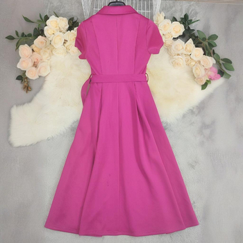 Ln1538 Határokon átnyúló 2025-ös európai és amerikai nyári új, professzionális elegáns, rövid ujjú, tiszta színű, hajtókás hosszú ruha