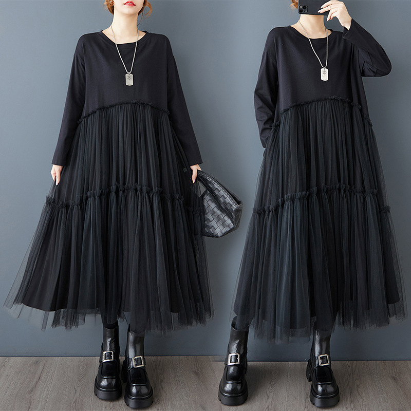 2025 Yamamoto Diablo hálós varrású ruha Design Sense alkalmi, laza alapú fekete ruha