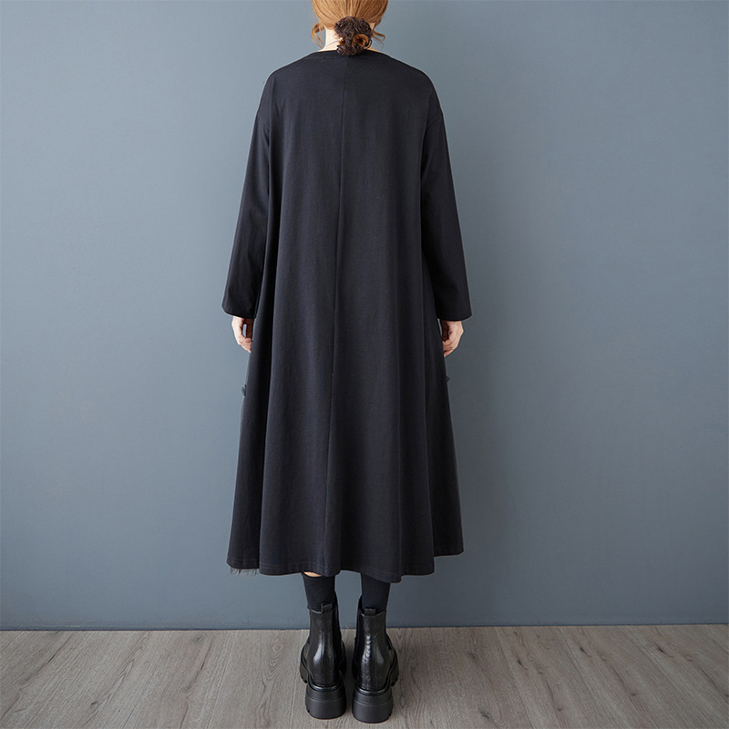 2025 Yamamoto Diablo hálós varrású ruha Design Sense alkalmi, laza alapú fekete ruha