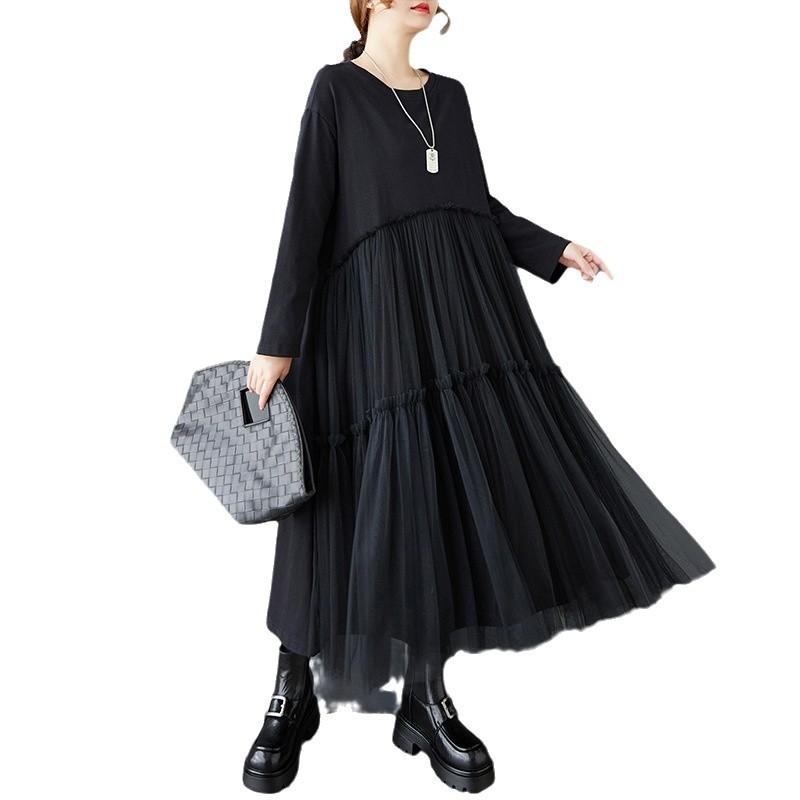 2025 Yamamoto Diablo hálós varrású ruha Design Sense alkalmi, laza alapú fekete ruha