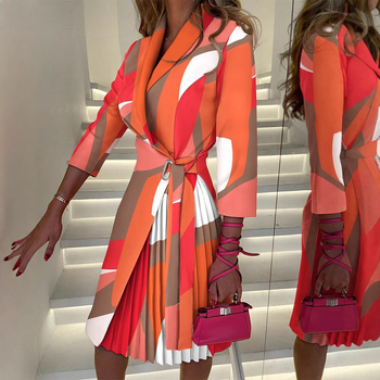 Európai és amerikai export Aliexpress Amazon tavaszi és őszi női V-nyakú divatos pántos derekú, rakott, középujjú ruha