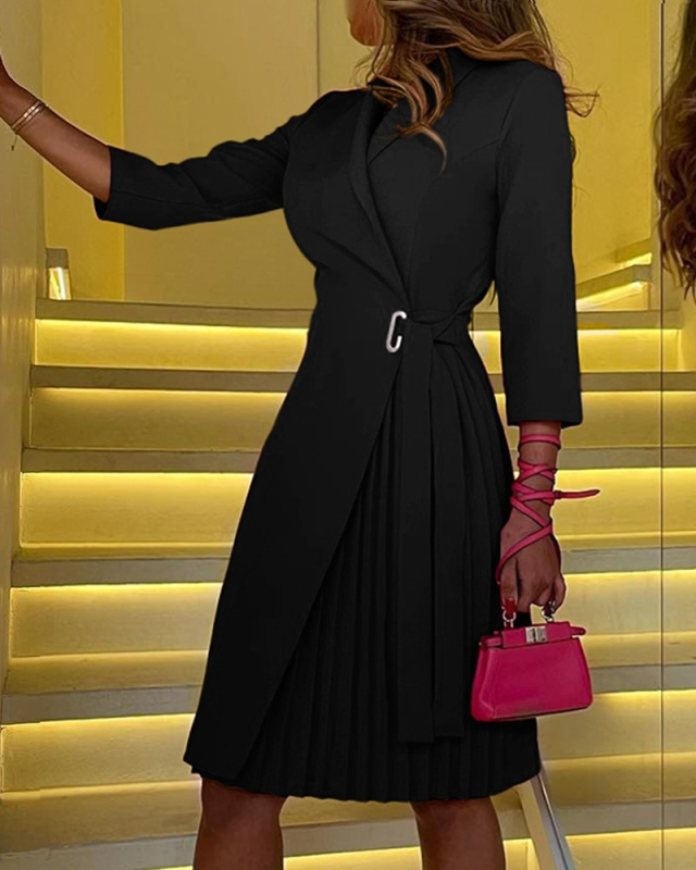 Európai és amerikai export Aliexpress Amazon tavaszi és őszi női V-nyakú divatos pántos derekú, rakott, középujjú ruha