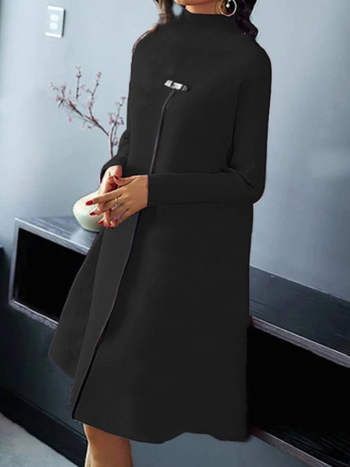 2024-es európai és amerikai külkereskedelmi női ruházat, elegáns, egyszínű, hosszú ujjú, magas gallérú, karcsúsító, nagy lenge ruha