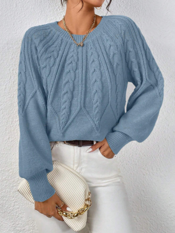 „Amazon“ mados megztinis su apvalia kaklo kaklu, megztas moteriškas megztinis, skirtas tarpvalstybinei užsienio prekybai, susuktas siūlas, vientisa spalva, visų rungtynių laisvalaikio viršus